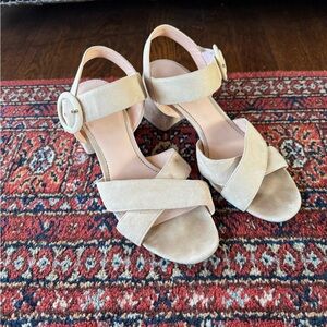 Elegant Cream Suede J. Crew Wedge Heel Sandals size 9